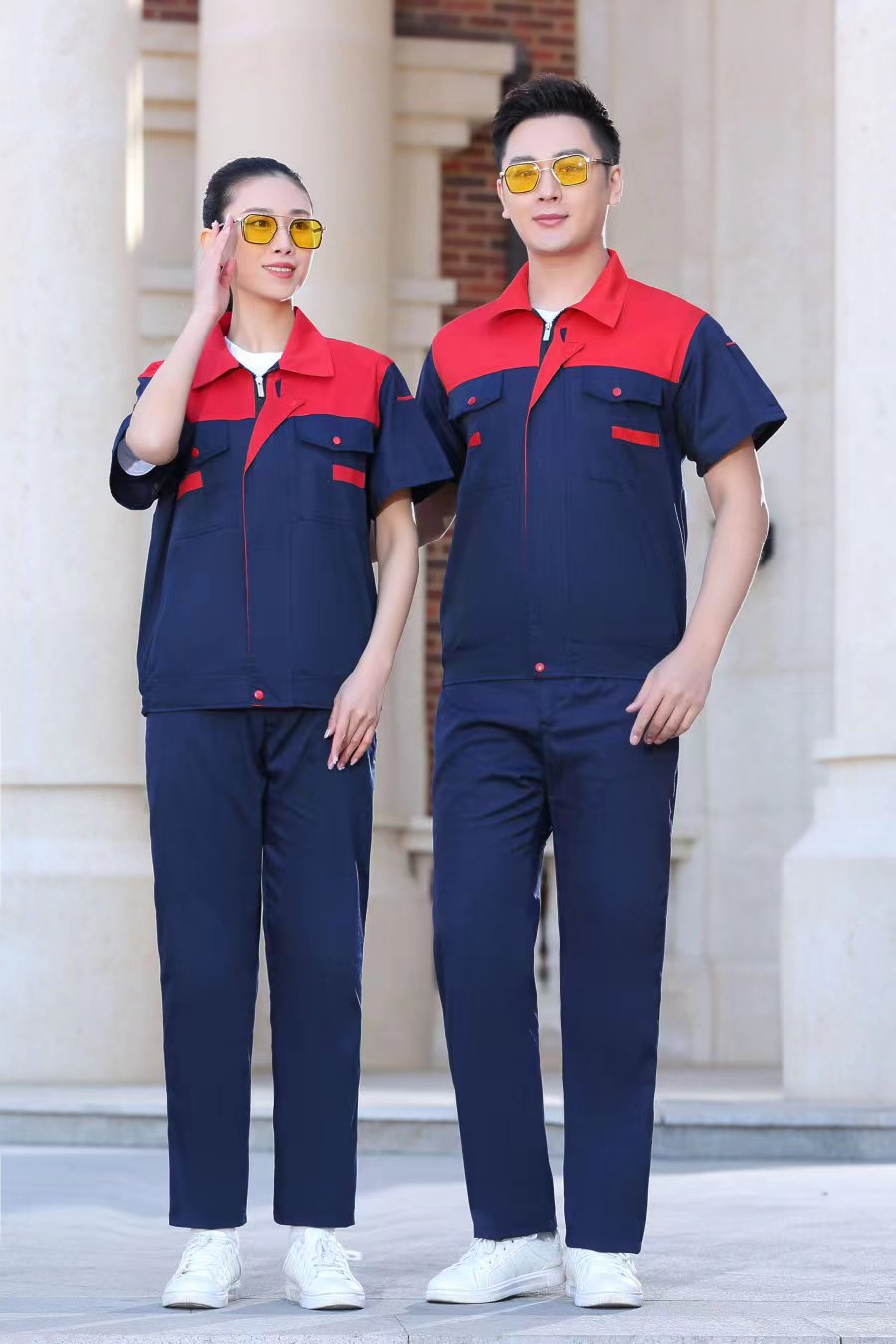 K1夏季短袖拼色工作服涤棉夹克