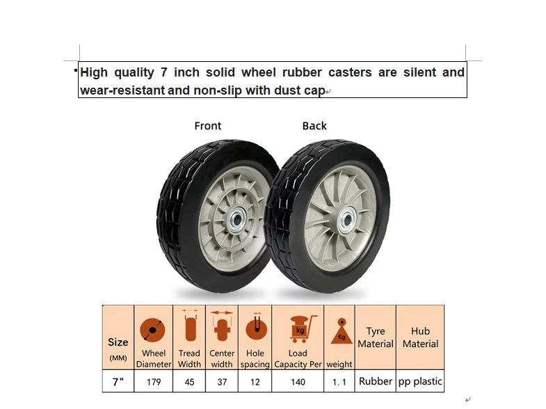 high quality 7inch solid wheel rubber casters are silent and wear-resistant and  non-slip