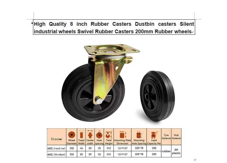 8inch rubber casters dustbin casters silent industrial wheels swivel casters