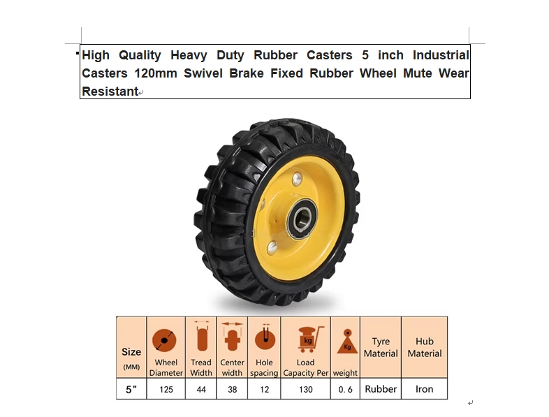 5inch industrial  casters 120mm swivel brake fixed rubber wheels mute wear resistant