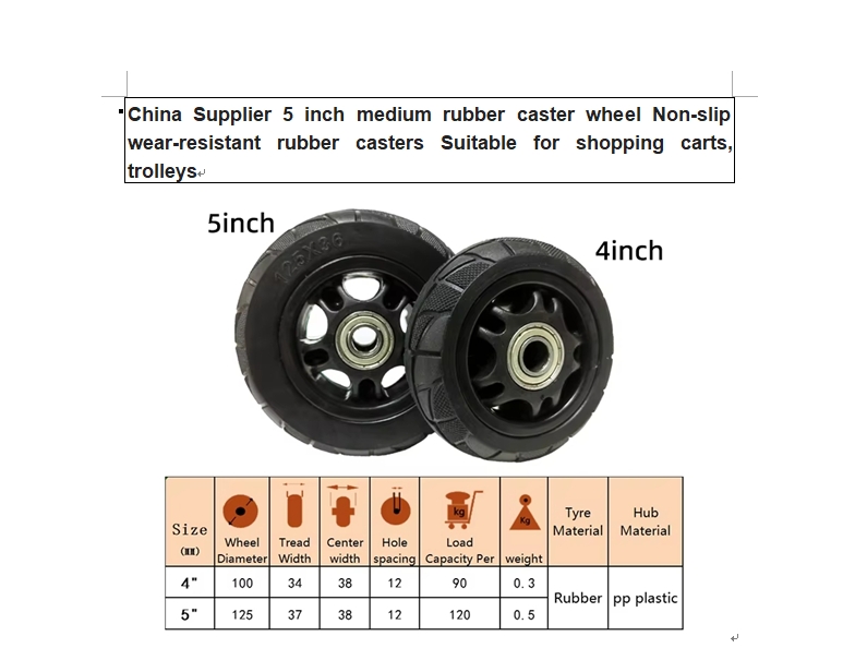 5inch meidum rubber casterwheel non-slip wear-resistant rubber casters