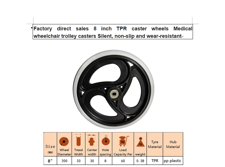 8inch TPR cster wheels medical wheelchair trolley casters silent