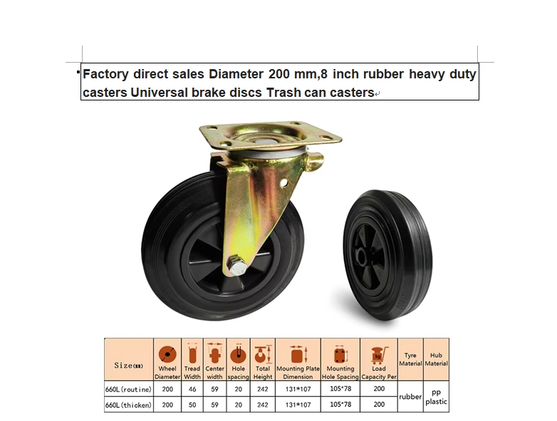 8inch heavy duty universal brake discs trash can casters