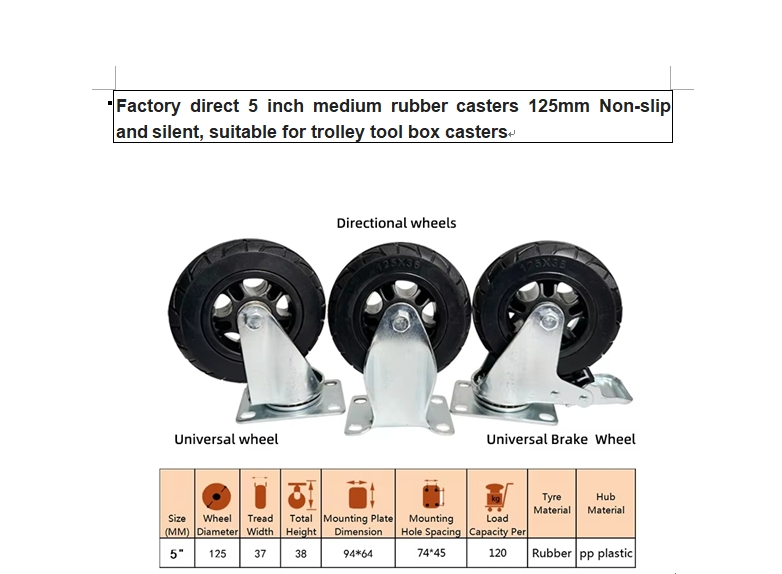 5inch medium rubber caster swivel  silent caster  for  trolley tool box