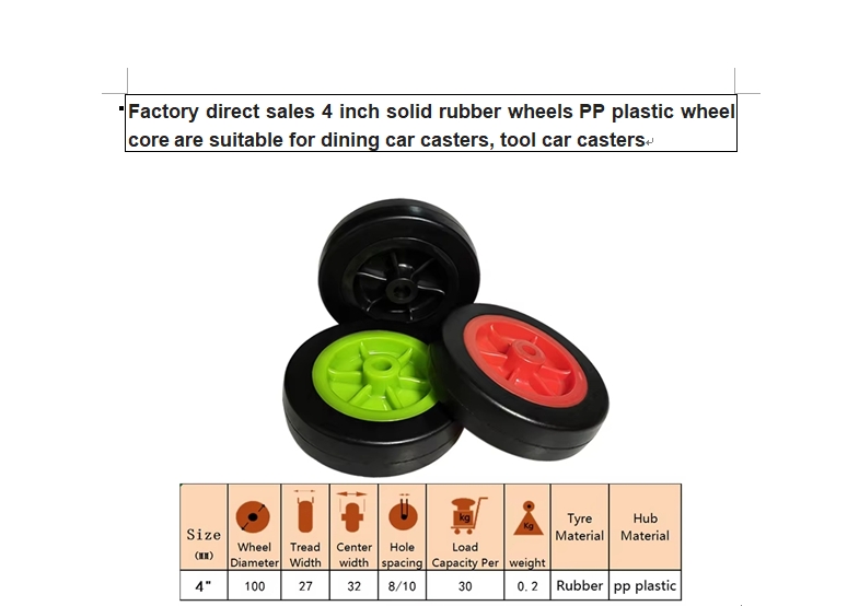 4inch solid rubber wheels PP plastic wheel core  for car caster  tool car caster