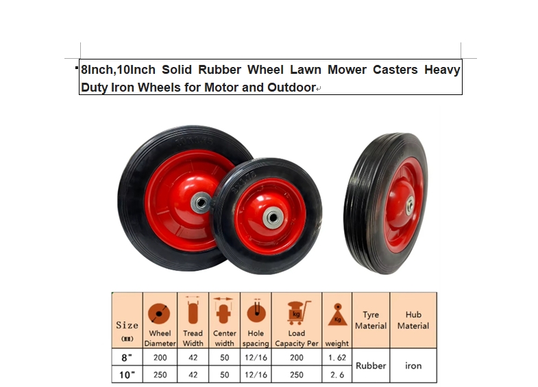 10inch solid rubber wheel lawn mower caster heavy duty iron wheels for motor and outdoor