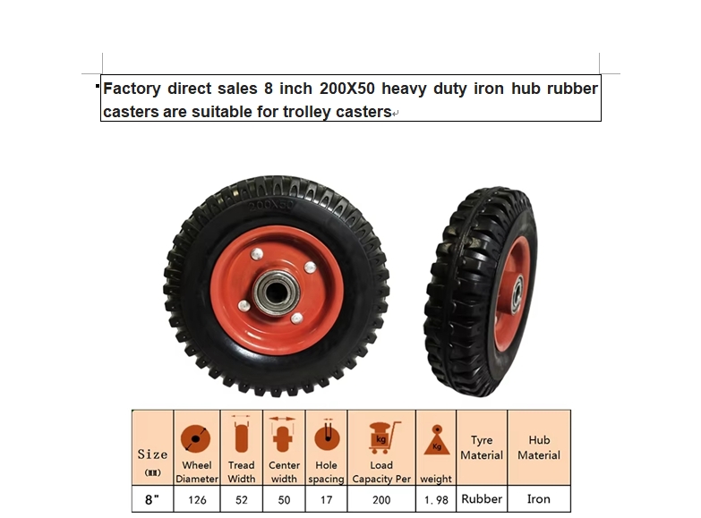 8inch heavy duty iron hub rubber casters for trolley casters