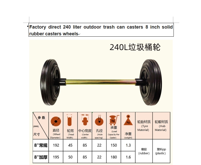 8inch litter outdoor  trash can casters solid rubber casters wheels
