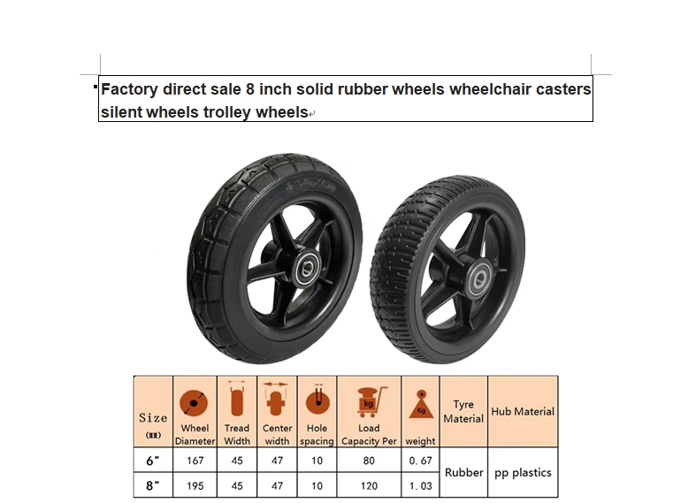 8inch solid rubber wheels wheelchair casters silent wheels trolley wheels