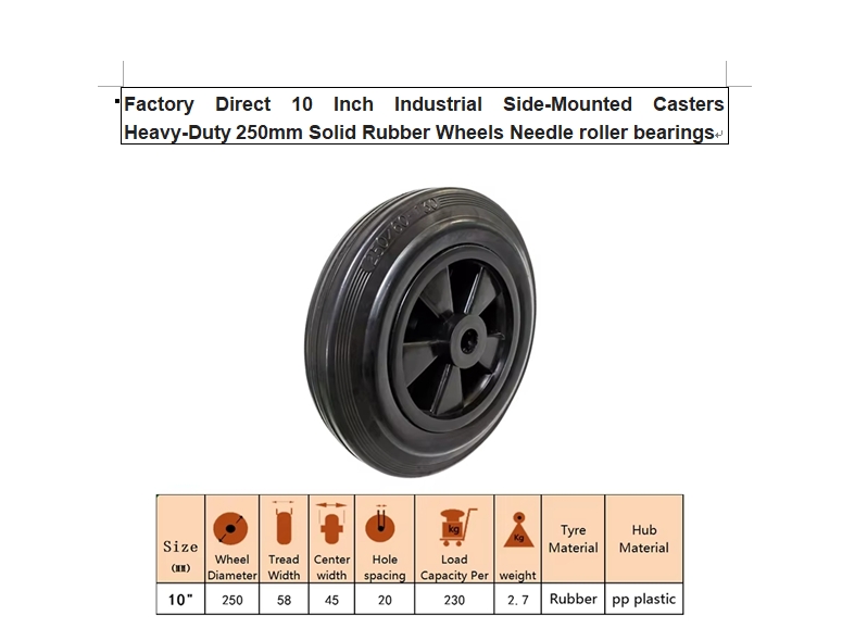 10inch industrial side-mounted casters heavy duty solid rubber wheels needle roller bearings
