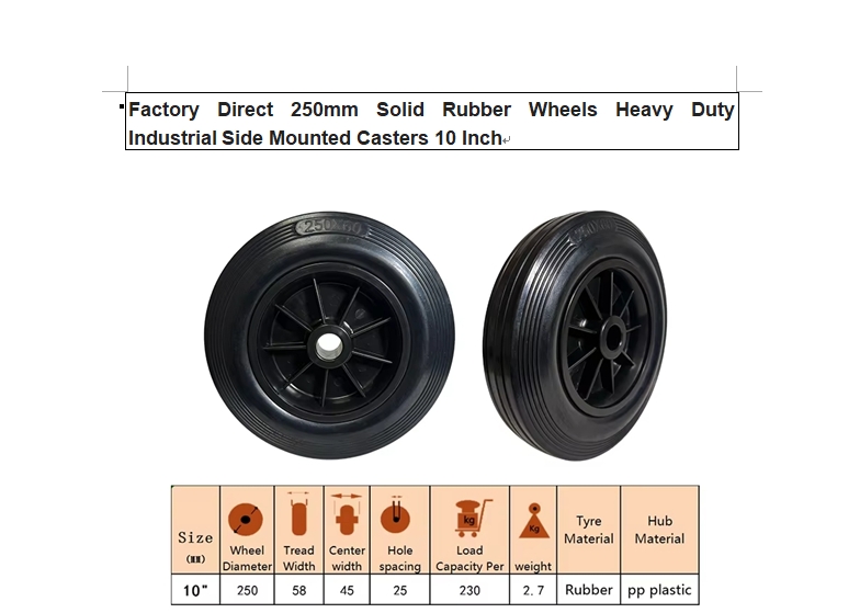 10inch solid rubber wheels heavy duty industrial side mounted casters