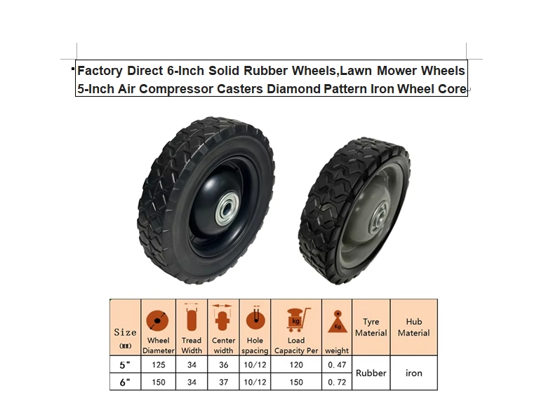 6inch solid rubber wheels ,lawn mower wheels ,5inch air compressor casters