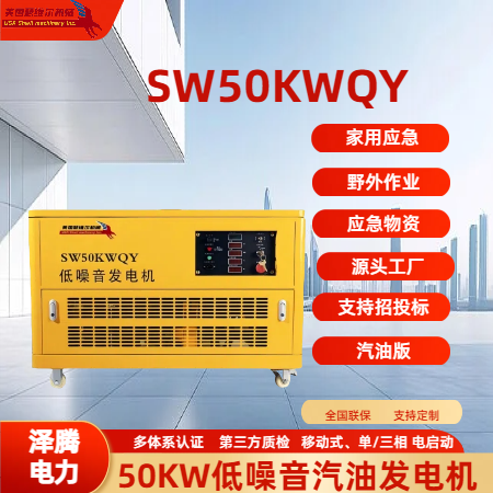 50KW低噪音汽油发电机组SW50KWQY
