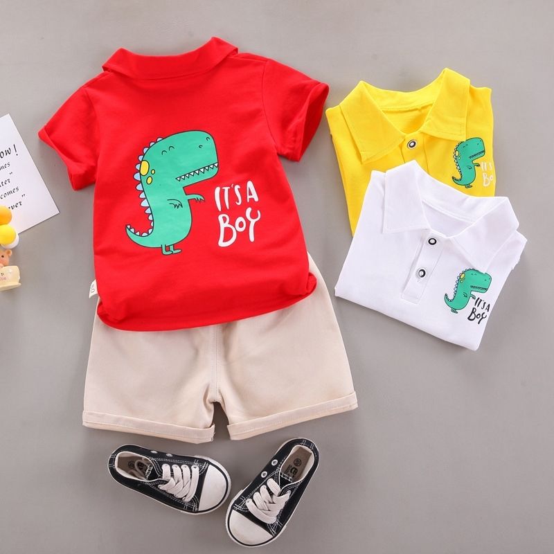 4-7 Years Uniquely Designed Cotton Short Sleeve Turn-down collar Polo Tshirt + Short