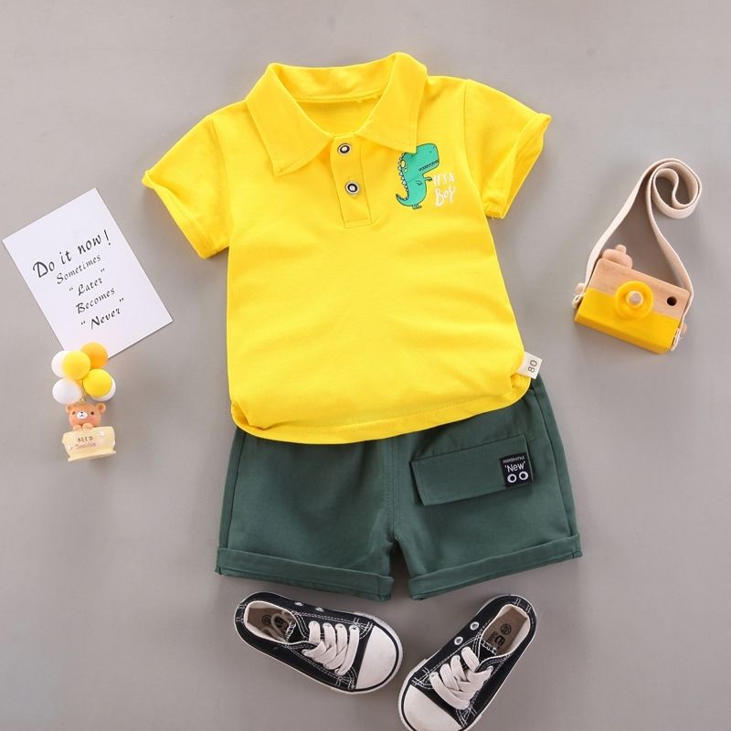 4-7 Years Uniquely Designed Cotton Short Sleeve Turn-down collar Polo Tshirt + Short