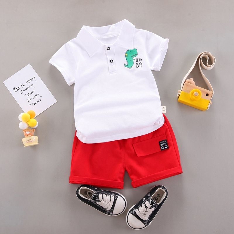 4-7 Years Uniquely Designed Cotton Short Sleeve Turn-down collar Polo Tshirt + Short