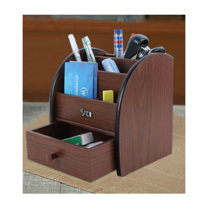 汇星HX-1028木质笔筒 多功能组合 带抽屉 收纳盒 创意桌面办公