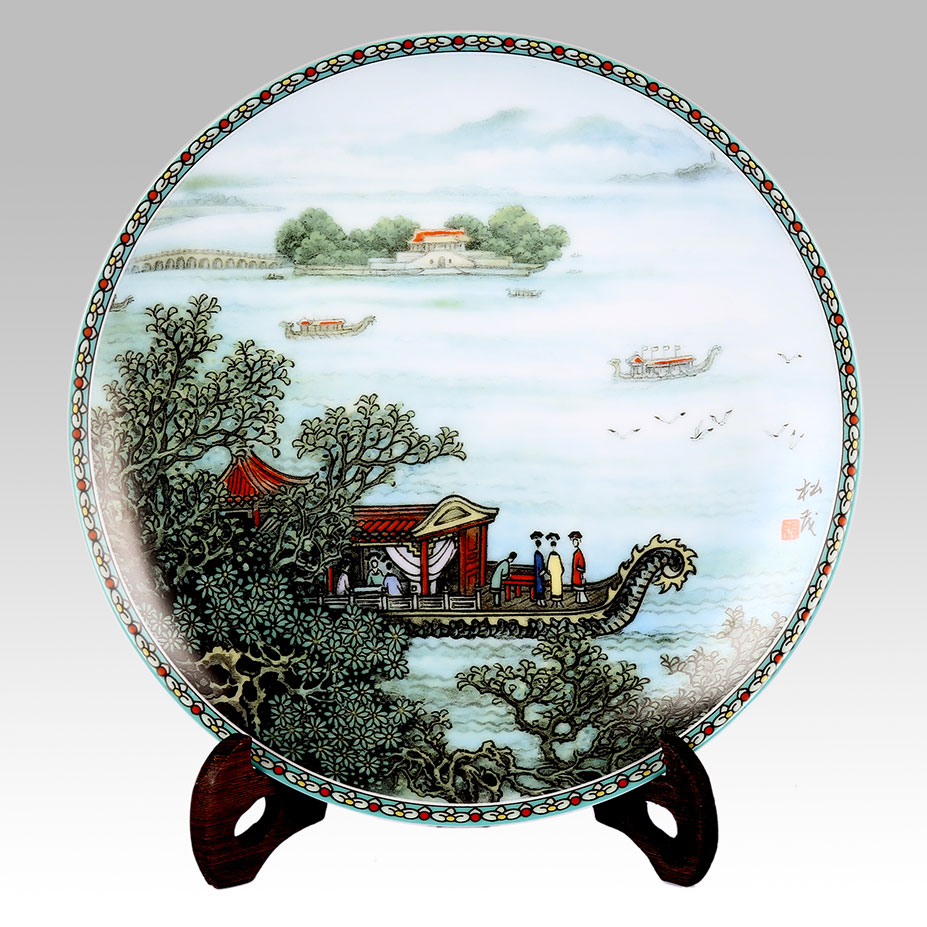 颐和园八景艺术彩盘 张松茂彩盘作品价格