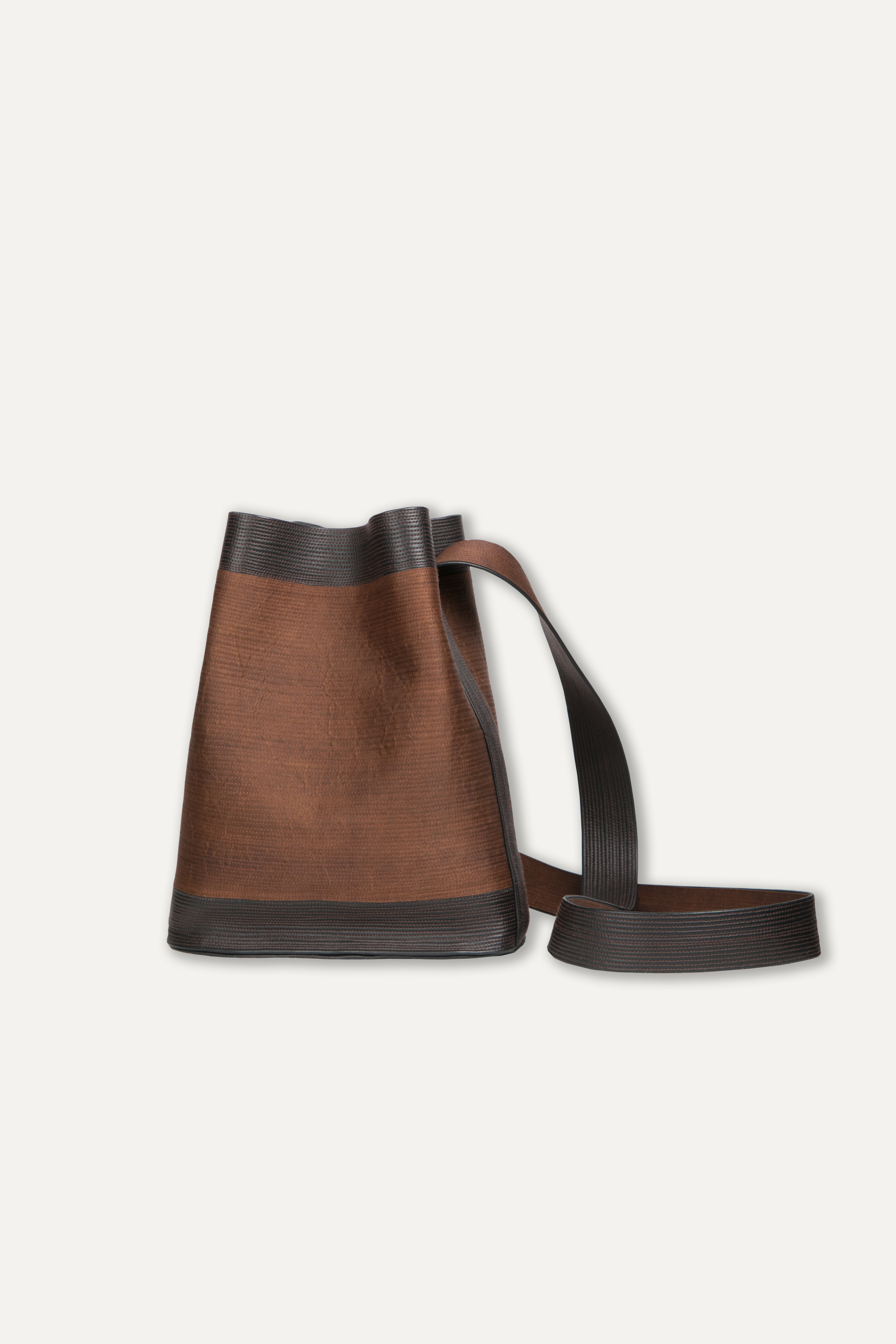 teasilk with leather trim bucket bag
