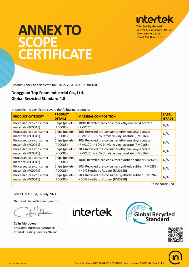 特谱峰证书-2-GRS Certificate - Dongguan Top Foam Industrial Co., Ltd(1)_2