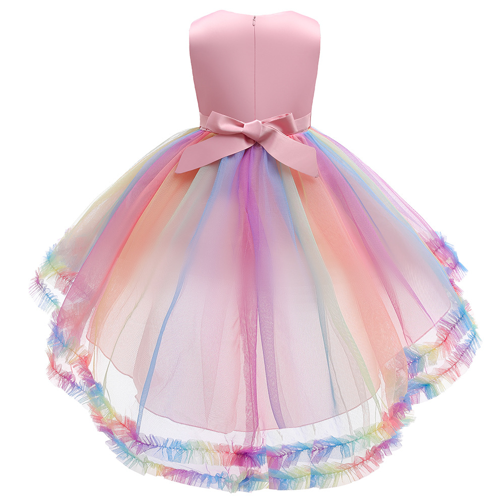 Children's unicorn dress girl princess dress fluffy rainbow skirt festival catwalk host performance costume tuxedo skirt