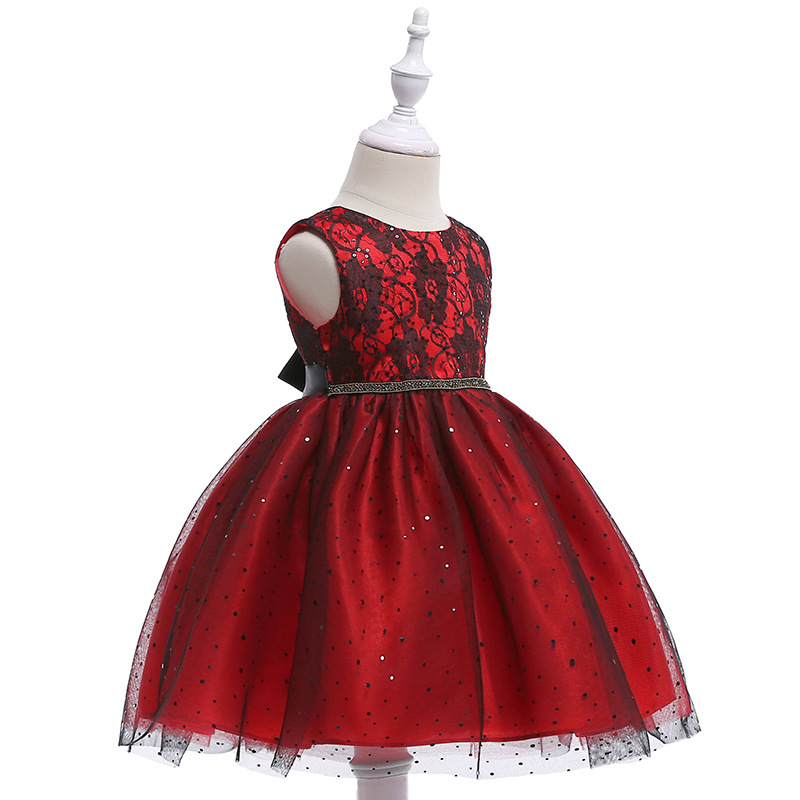 Children's red dress girl princess fluffy mesh skirt in the big boy birthday host performance flower girl dress