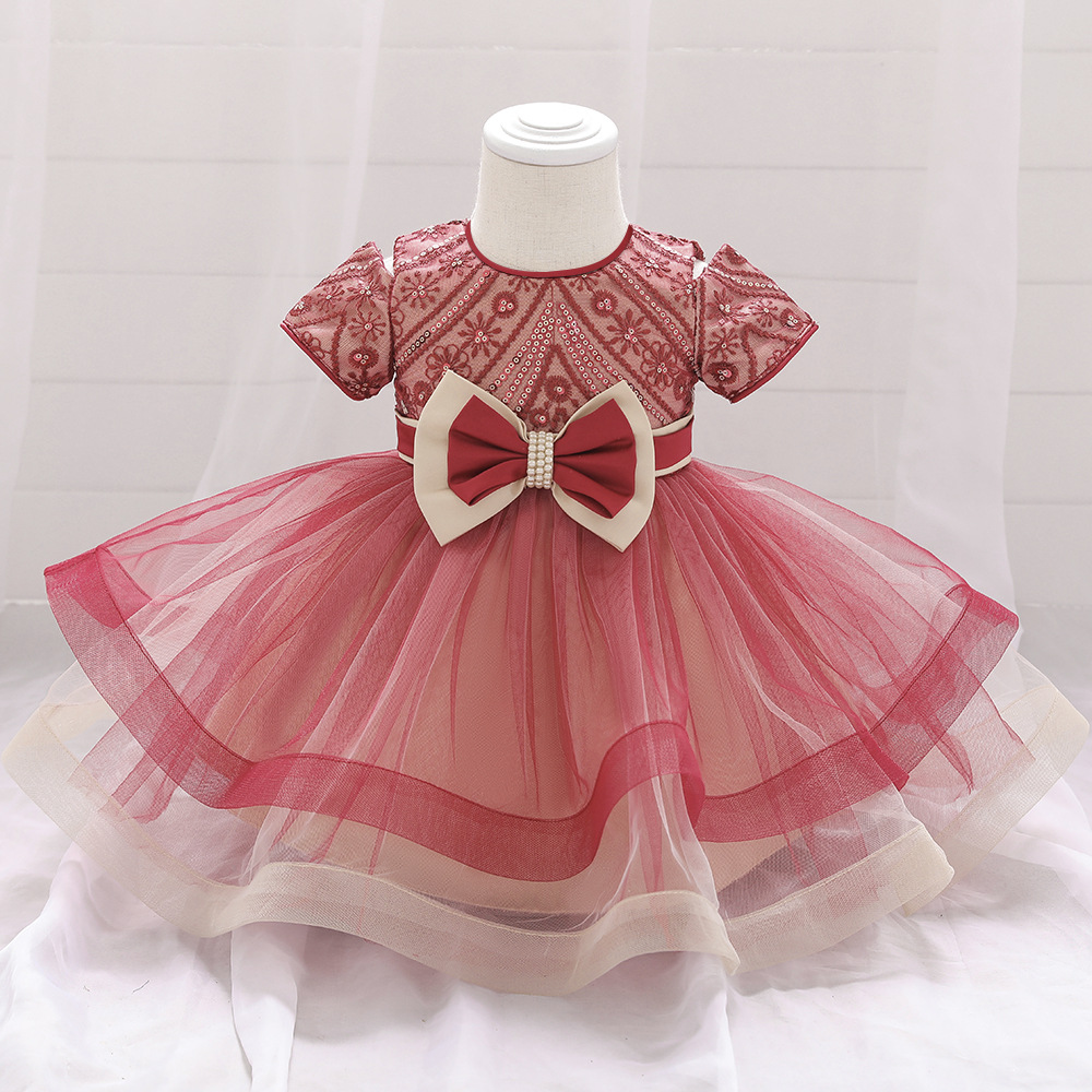 Infant baby 100-day birthday dress children's dress little girl flower girl mesh puffy dress princess dress