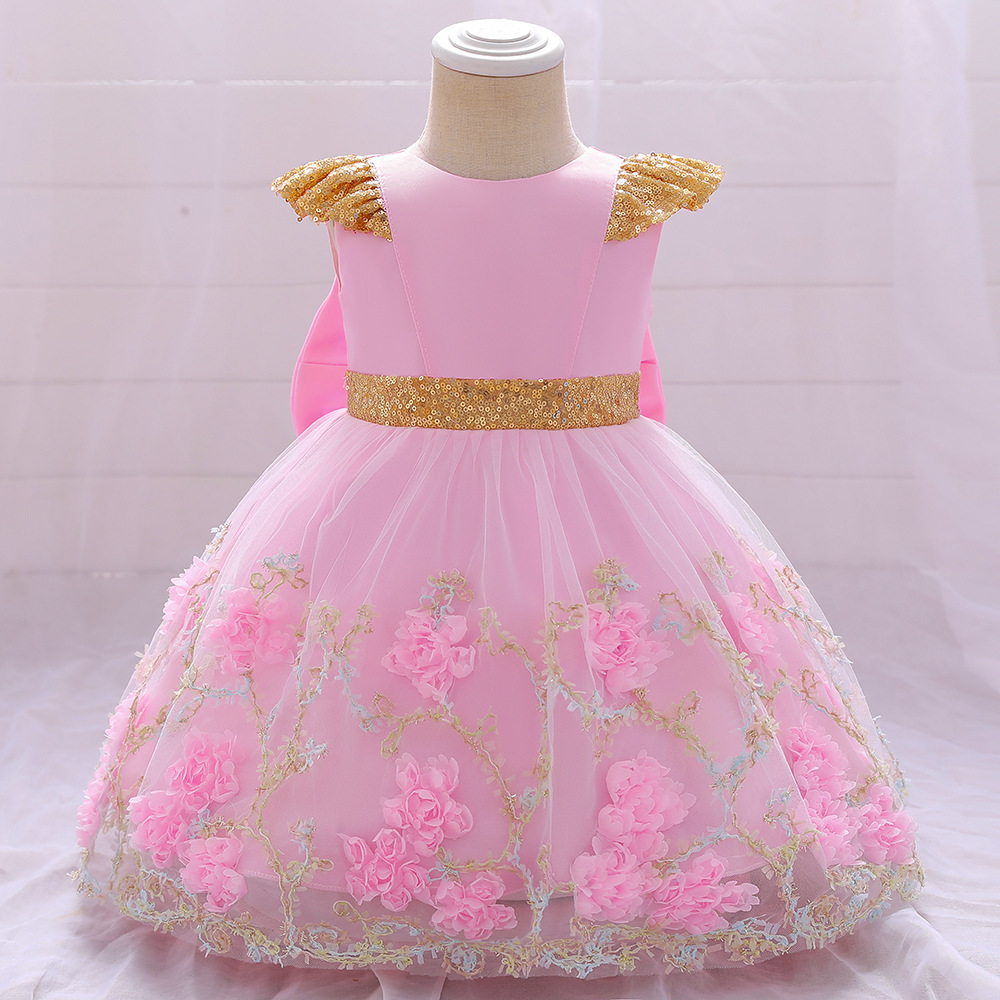 Little baby 100-day birthday dress girl mesh puffy dress middle and small children's festival performance princess dress