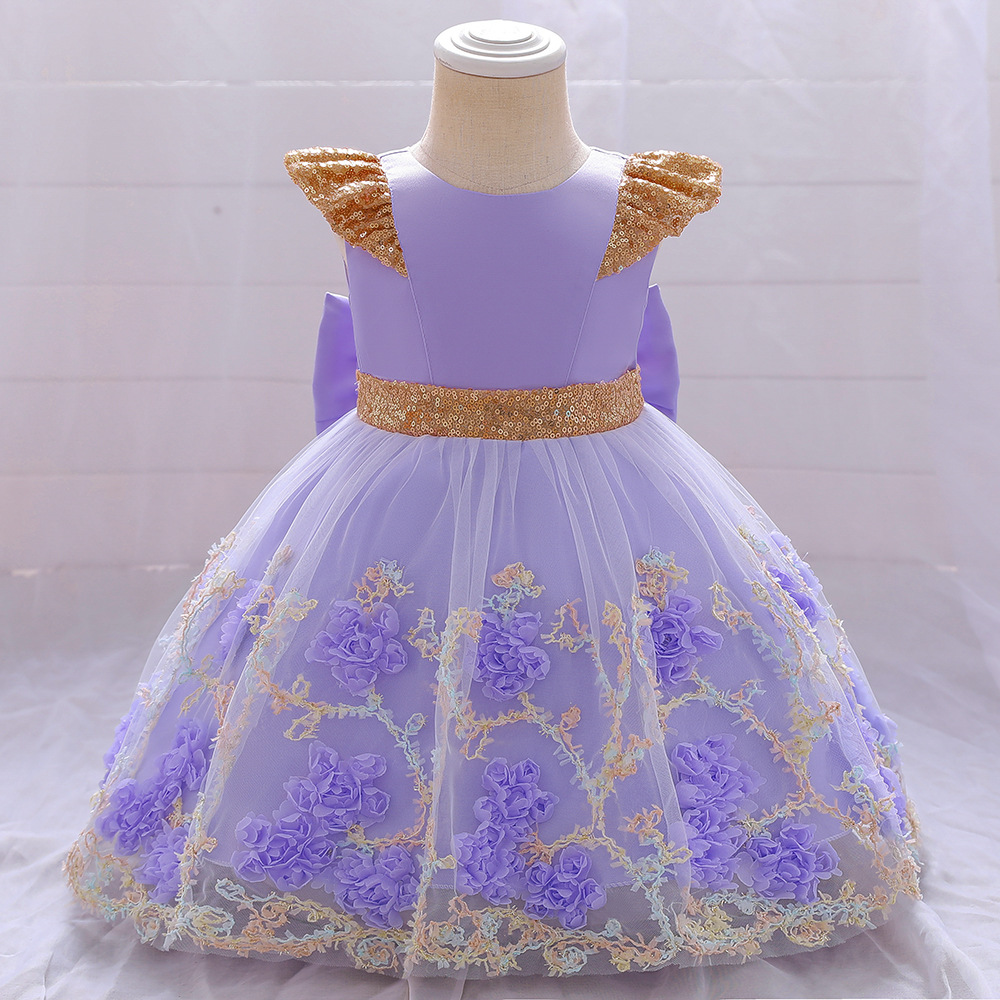 Little baby 100-day birthday dress girl mesh puffy dress middle and small children's festival performance princess dress