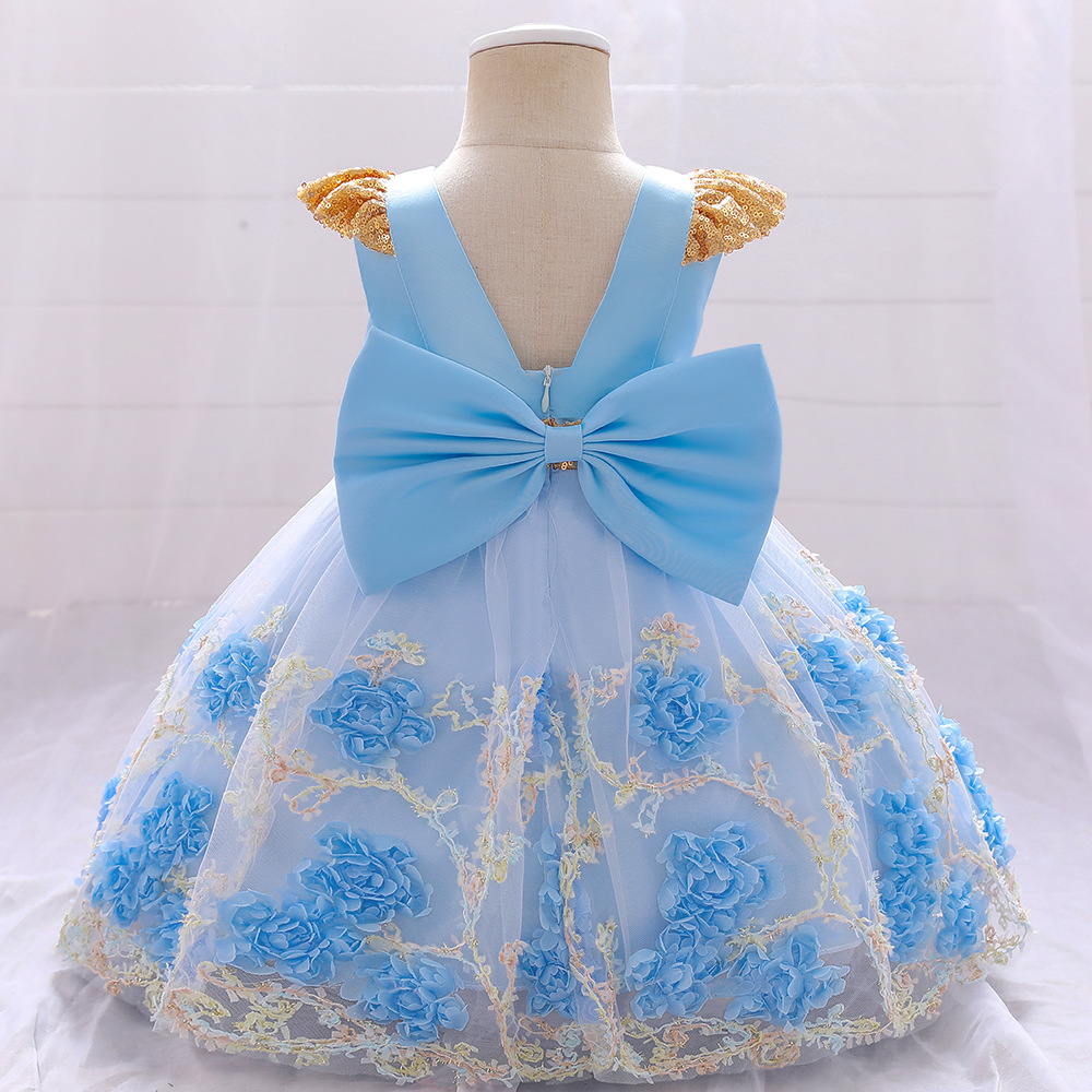 Little baby 100-day birthday dress girl mesh puffy dress middle and small children's festival performance princess dress