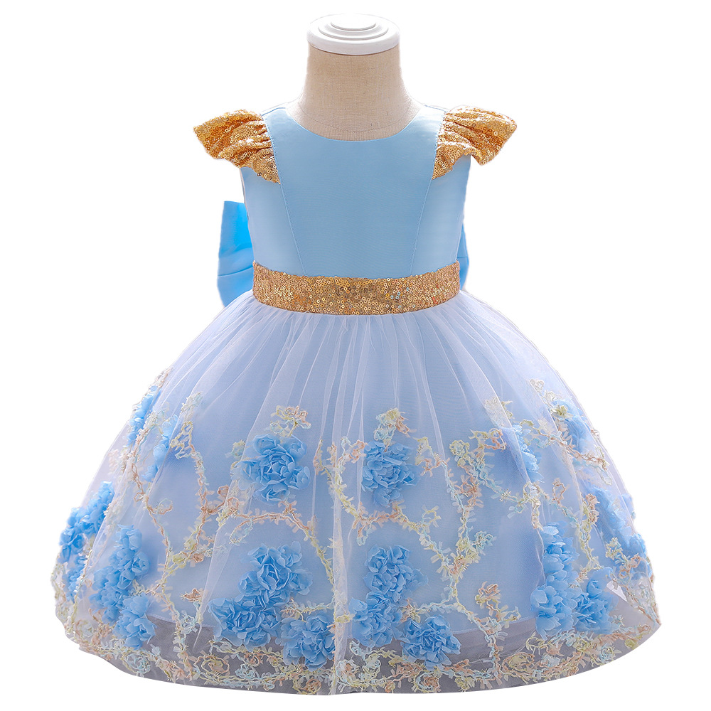 Little baby 100-day birthday dress girl mesh puffy dress middle and small children's festival performance princess dress