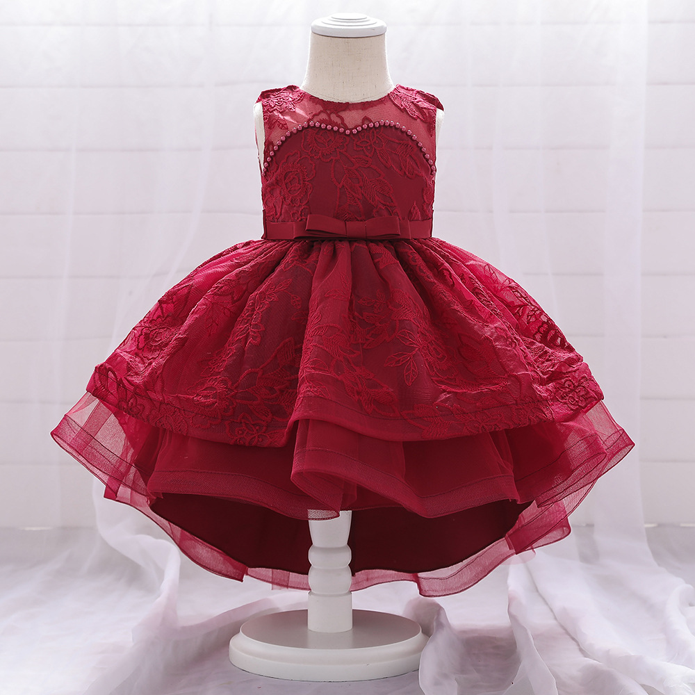 Children's dress baby's first birthday dress little girl piano performance dress red tail dress New Year's dress