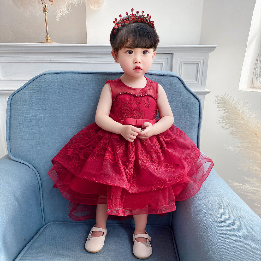 Children's dress baby's first birthday dress little girl piano performance dress red tail dress New Year's dress