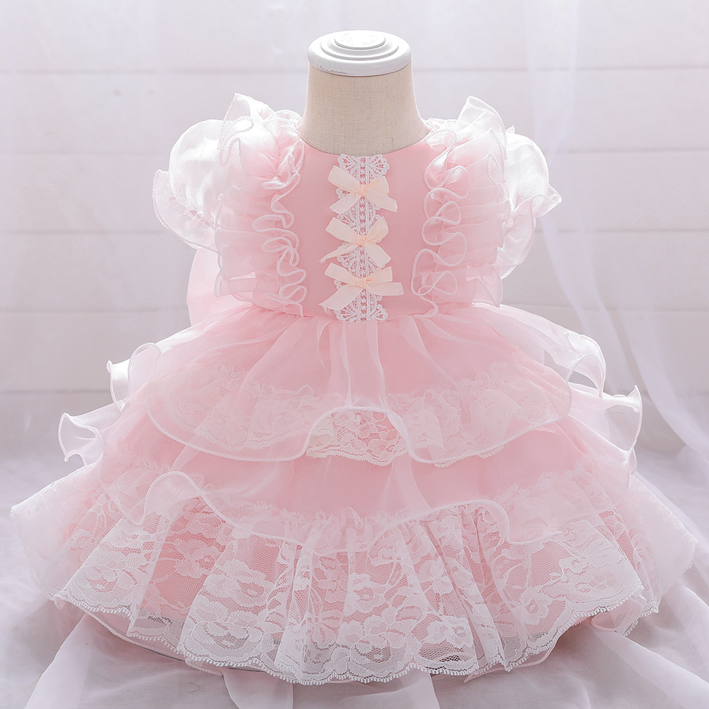 Children's lolita pompon princess dress baby full moon baby first birthday middle and small children's dress children