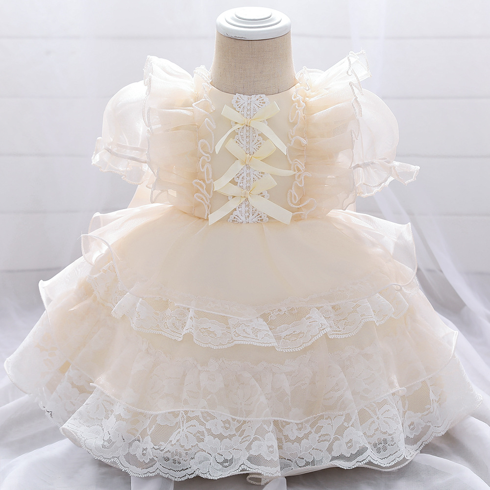 Children's lolita pompon princess dress baby full moon baby first birthday middle and small children's dress children