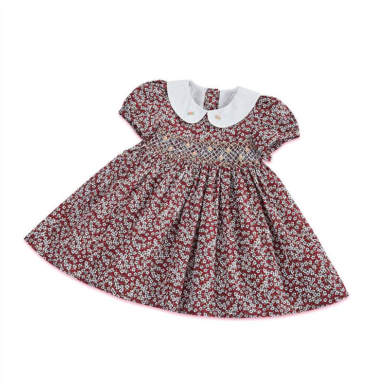 2022 summer new girl's dress European and American children's clothing floral skirt handmade smocked short-sleeved children's princess skirt