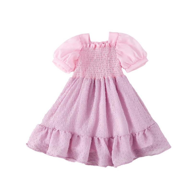 Girls smock puff sleeve dress Western style bow girl princess dress 2022 summer new products