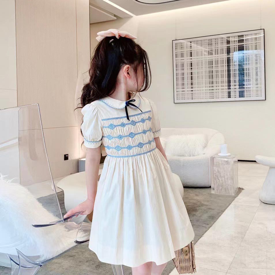 2022 summer new products children's clothing girls heavy industry smocked small lapel dress princess dress skirt