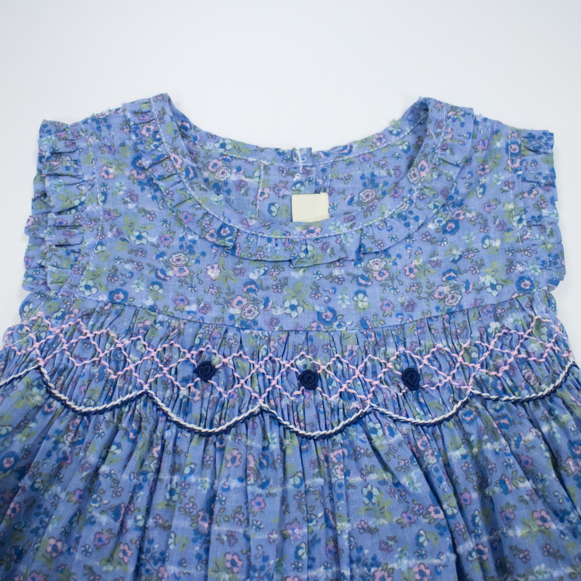 baby smocked clothing smocking girls dress new fall pure cotton handmade embroidered small round neck ruffled sleeve A-line top