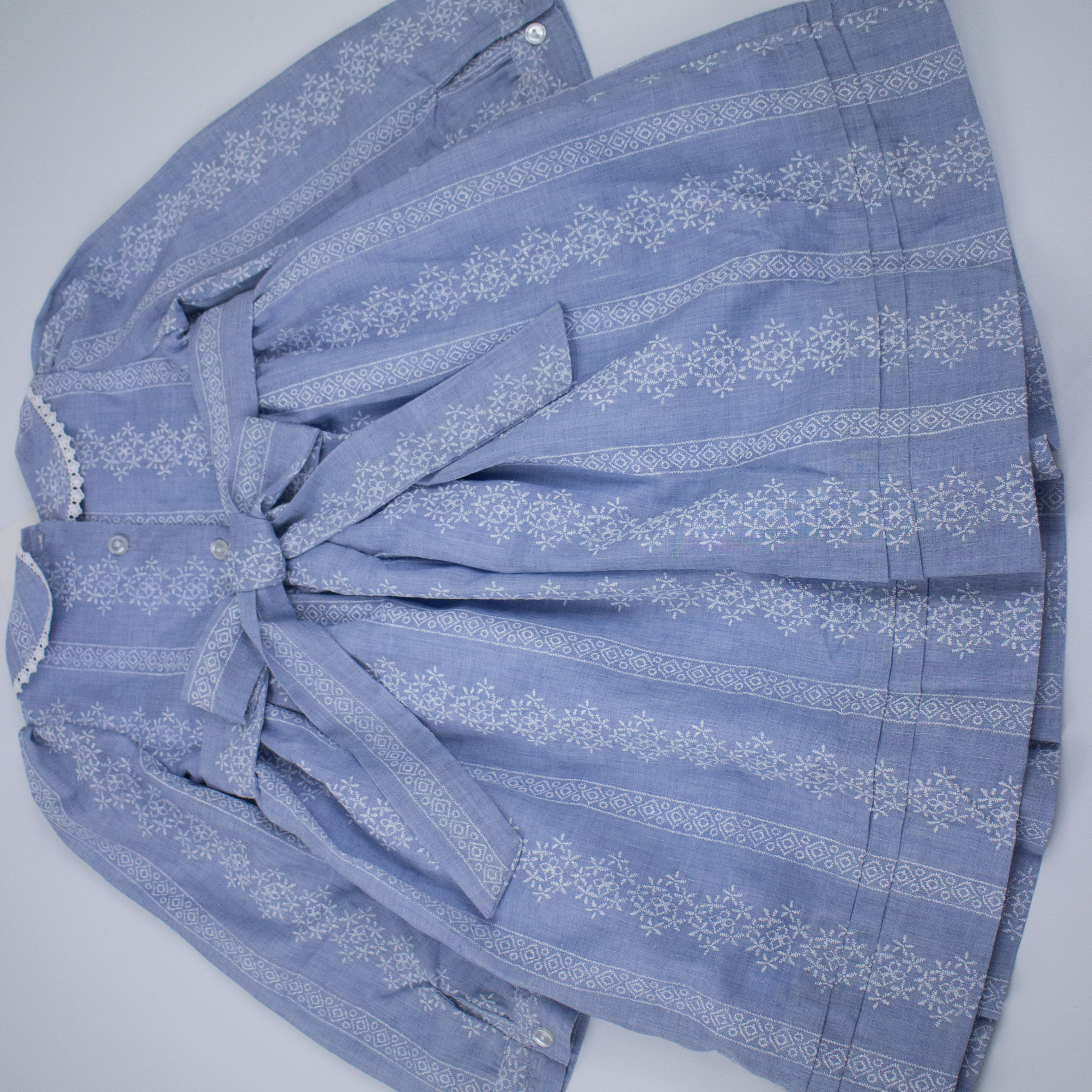baby smocking dress pyjamas 2022 fall new cotton  handmade  embroidered light blue snowflake diamond floral long
