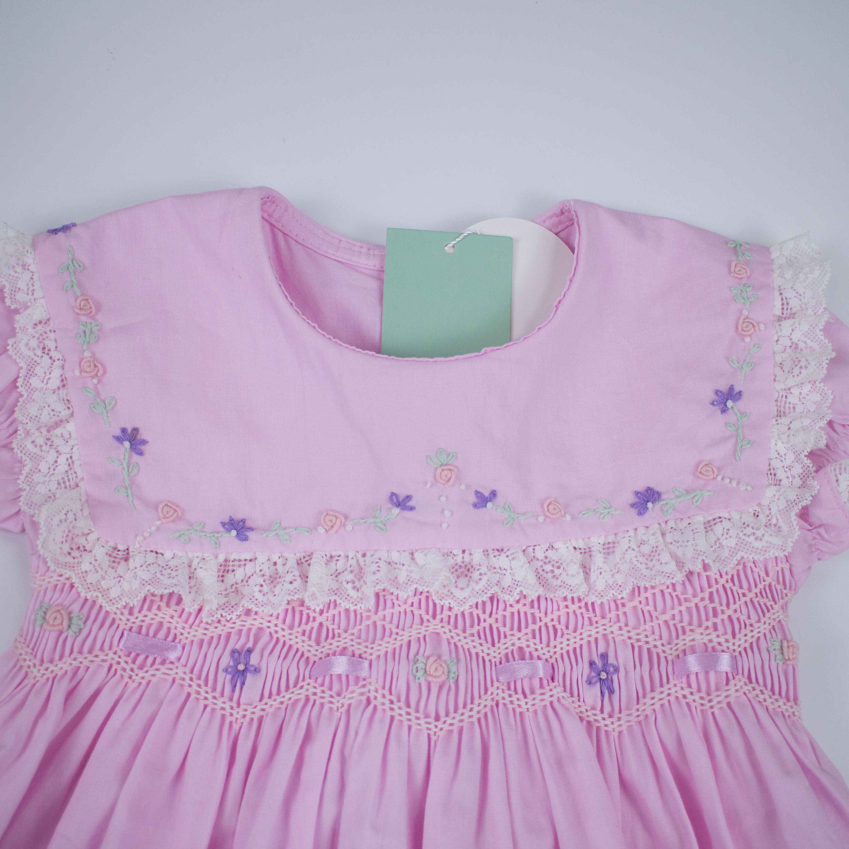 baby smocking hand smocked girls dress wholesale 2022 new pink hand embroidery summer round neck short sleeve heavy embroidery