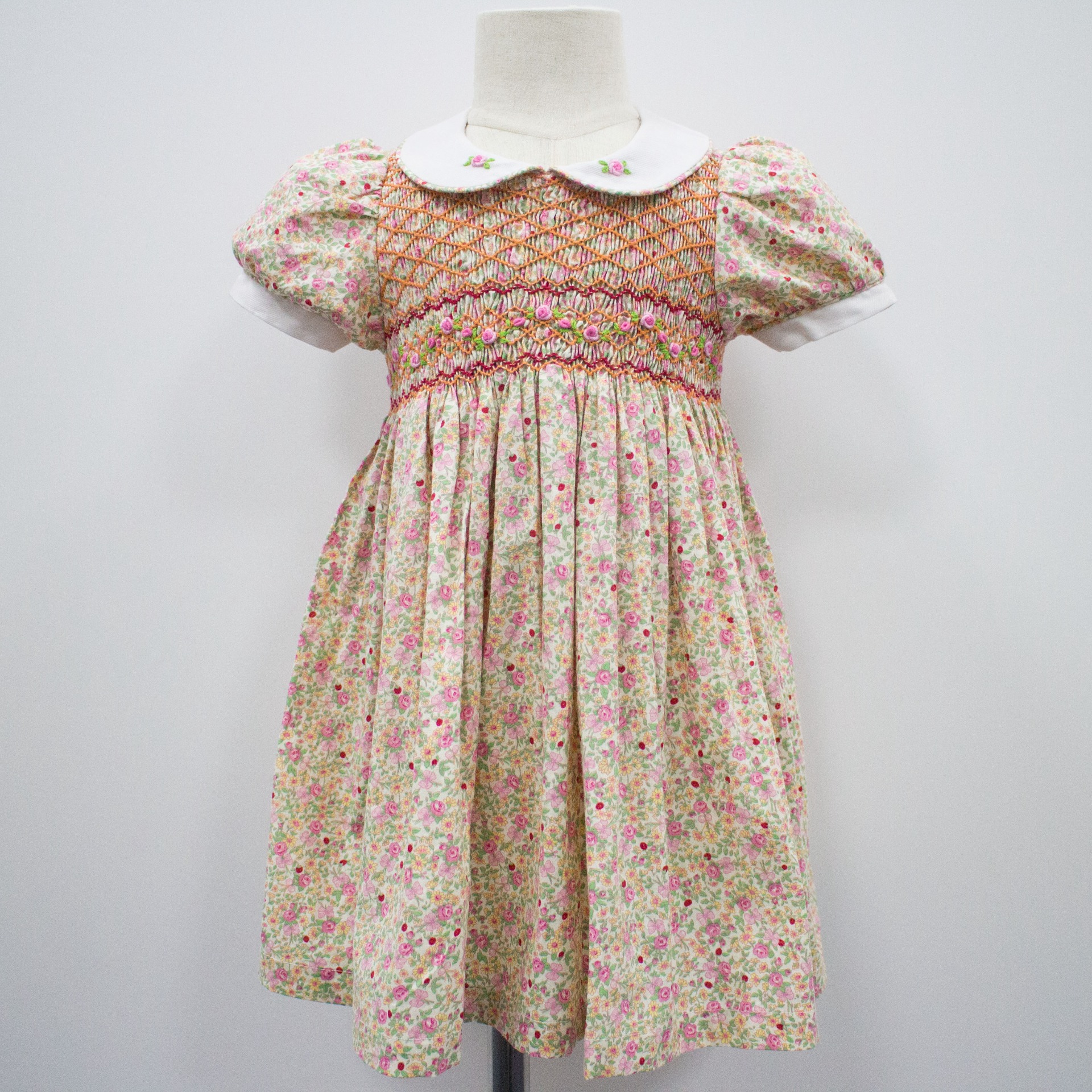 kids wholesale smocked clothing smock top smocking dress for girls Lapels short sleeves digital print princess dresses