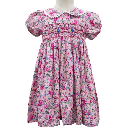 Smocked Dress Hand-embroidered Cotton Lapel Lace Trim The Same A-line Dress for Princess Print 2022 New Rose Children Summer