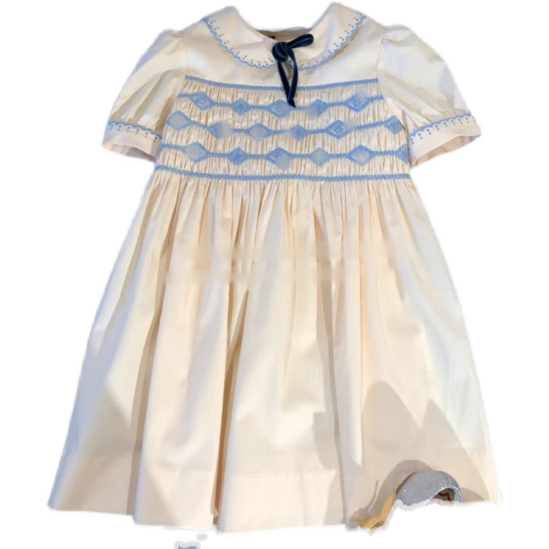 Children's clothing 4-12Y parent-child girls' embroidered smoking doll collar cotton satin dress 22 summer new