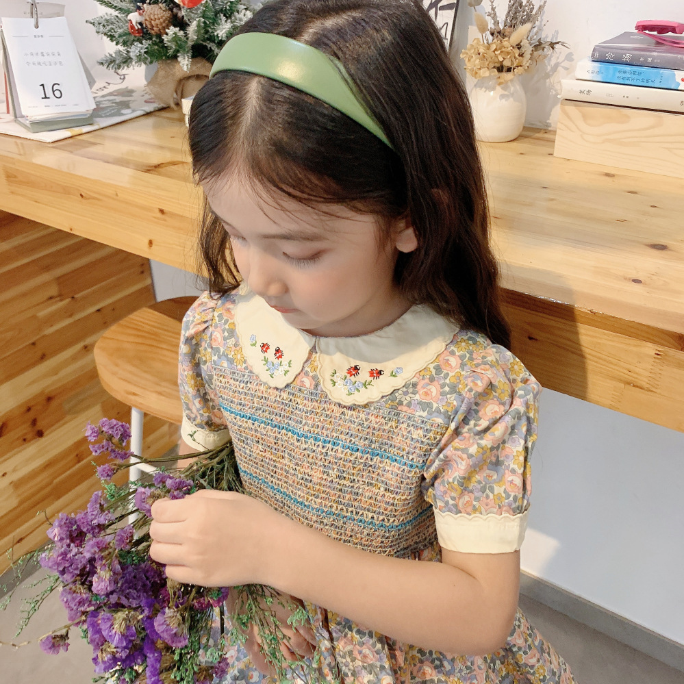 Children's clothing 22 spring and summer new children's girls little ladybug floral smock French temperament dress