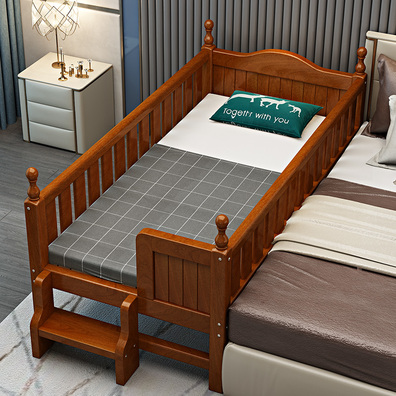 定制实木儿童床带护栏加宽边床男孩单人床宝宝婴儿床小床拼接大床