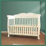 宝利源婴儿床拼接大床实木多功能新生儿bb床宝宝床白色欧式
