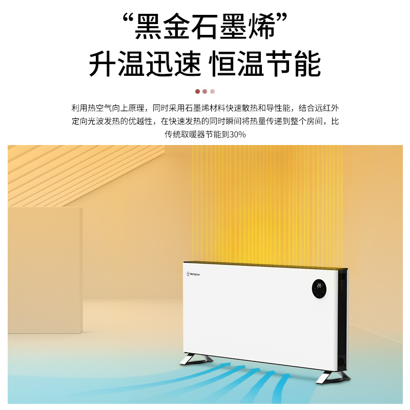 美國西屋石墨烯取暖器速熱電暖器電暖氣家用電熱暖風大功率烤火暖爐暖腳浴室防水大面積節(jié)能遙控輕音客廳地暖 WTH-Q2008（霧化加濕+納米離子群）