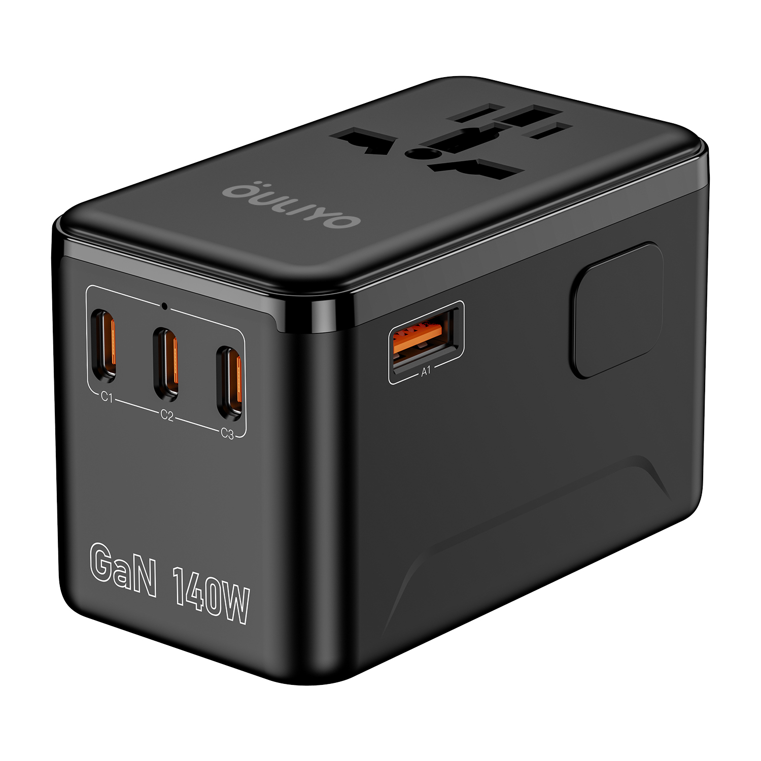 OL-A03-PQ140 140W Super fast charging 4 ports world universal travel adapter Factory customization 1 usb and 3 type c Travel Charger