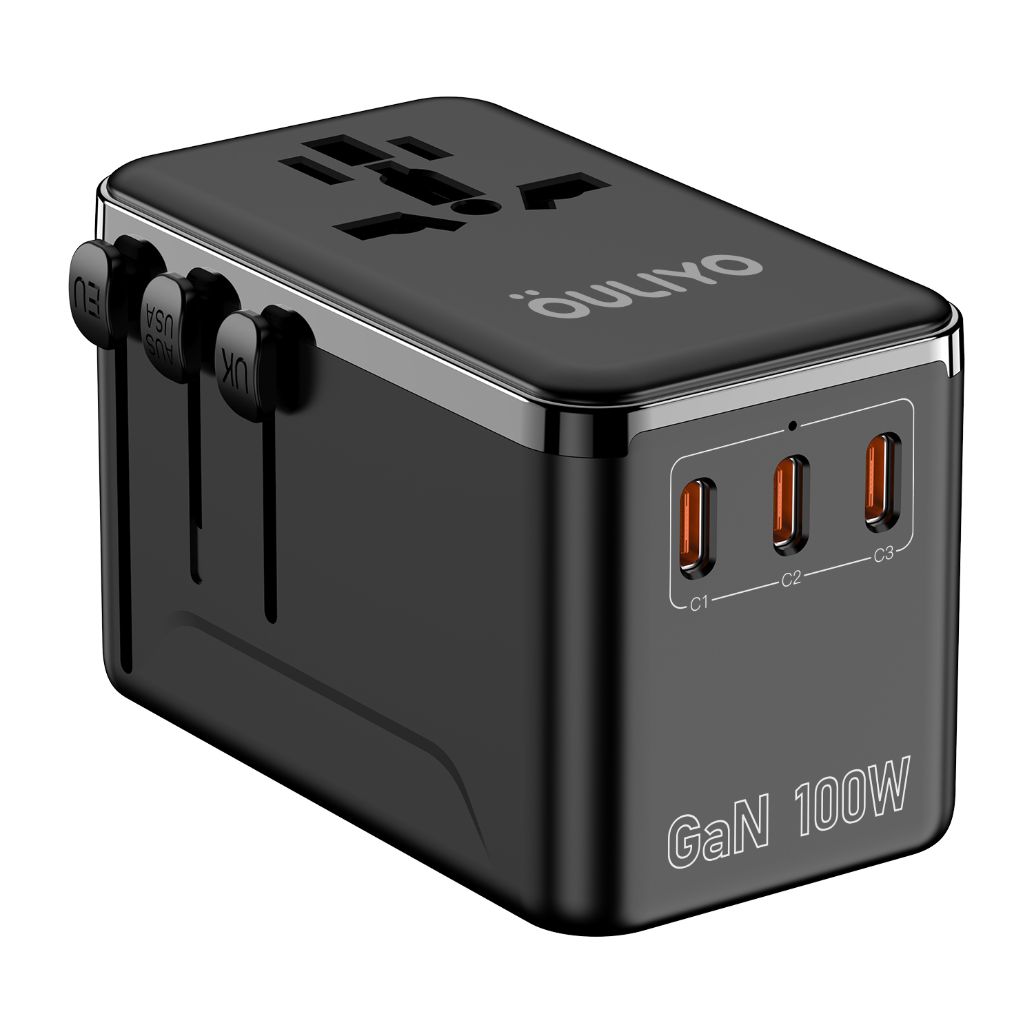 OL-A03-PQ100 100W Super fast charging Power Travel Adaptor Multi Plug Universal Travel Adapter with USB and Type-C